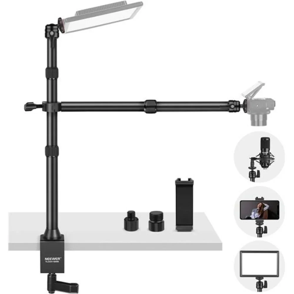Tabletop Overhead Camera Mount Stand with 2 Section Telescopic Extension Arm